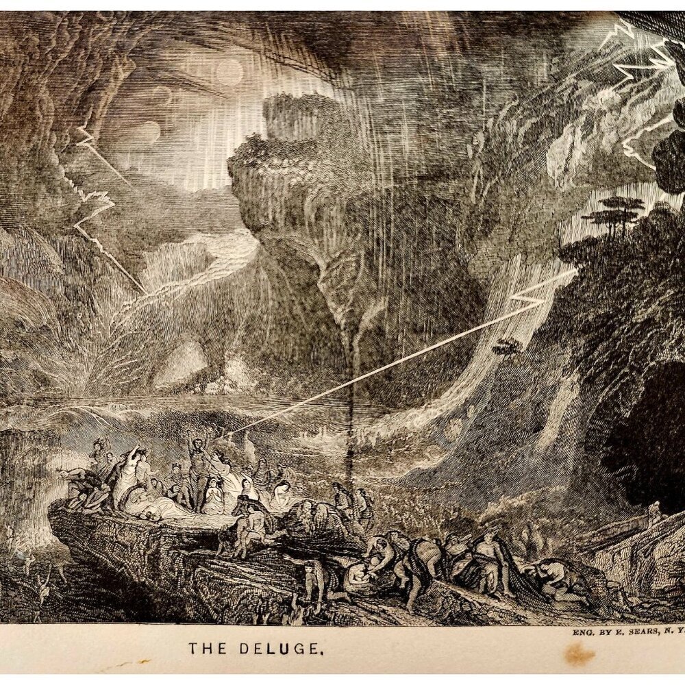 1873 The Deluge Wood Engraving Victorian Bible Antique Biblical History F12A